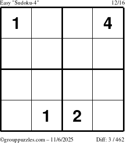 The grouppuzzles.com Easy Sudoku-4 puzzle for Thursday November 6, 2025