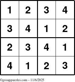 The grouppuzzles.com Answer grid for the Sudoku-4 puzzle for Thursday November 6, 2025