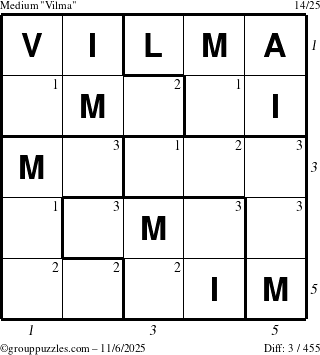 The grouppuzzles.com Medium Vilma puzzle for Thursday November 6, 2025 with all 3 steps marked