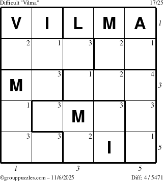 The grouppuzzles.com Difficult Vilma puzzle for Thursday November 6, 2025 with all 4 steps marked