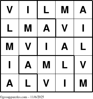 The grouppuzzles.com Answer grid for the Vilma puzzle for Thursday November 6, 2025