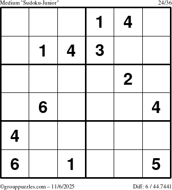 The grouppuzzles.com Medium Sudoku-Junior puzzle for Thursday November 6, 2025