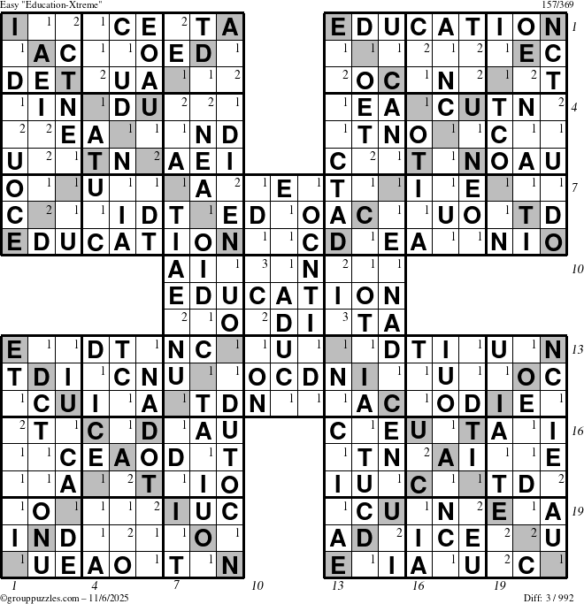 The grouppuzzles.com Easy Education-Xtreme puzzle for Thursday November 6, 2025, suitable for printing, with all 3 steps marked