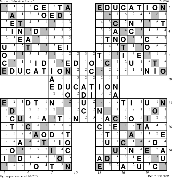 The grouppuzzles.com Medium Education-Xtreme puzzle for Thursday November 6, 2025 with all 7 steps marked