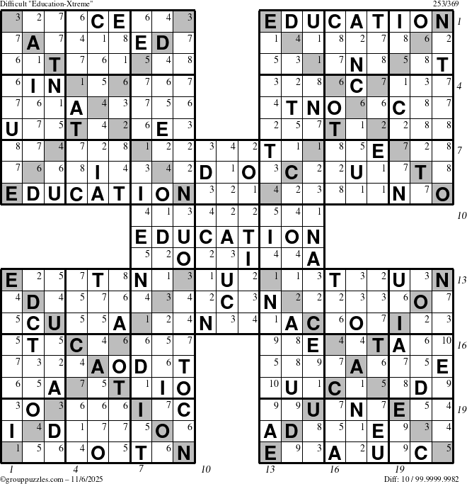 The grouppuzzles.com Difficult Education-Xtreme puzzle for Thursday November 6, 2025, suitable for printing, with all 10 steps marked