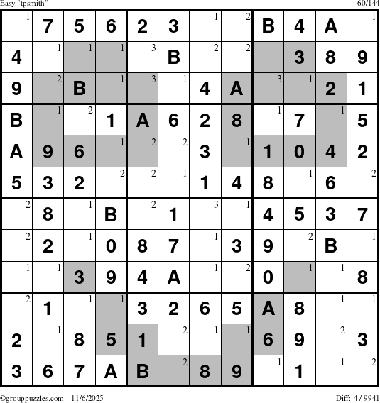 The grouppuzzles.com Easy tpsmith puzzle for Thursday November 6, 2025 with the first 3 steps marked