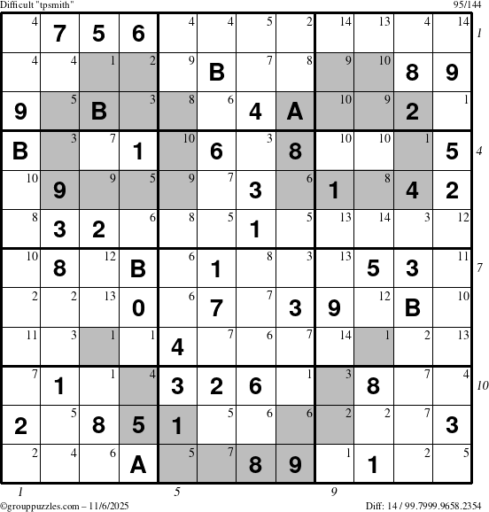 The grouppuzzles.com Difficult tpsmith puzzle for Thursday November 6, 2025, suitable for printing, with all 14 steps marked