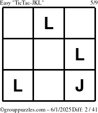 The grouppuzzles.com Easy TicTac-JKL puzzle for Sunday June 1, 2025