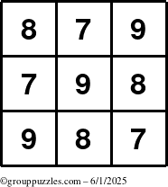 The grouppuzzles.com Answer grid for the TicTac-789 puzzle for Sunday June 1, 2025
