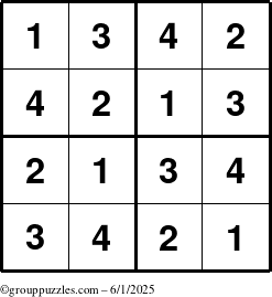 The grouppuzzles.com Answer grid for the Sudoku-4 puzzle for Sunday June 1, 2025