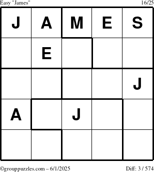 The grouppuzzles.com Easy James puzzle for Sunday June 1, 2025