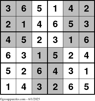 The grouppuzzles.com Answer grid for the SuperSudoku-Junior puzzle for Sunday June 1, 2025