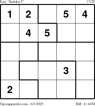 The grouppuzzles.com Easy Sudoku-5 puzzle for Sunday June 1, 2025