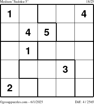 The grouppuzzles.com Medium Sudoku-5 puzzle for Sunday June 1, 2025
