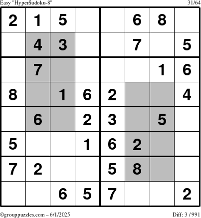 The grouppuzzles.com Easy HyperSudoku-8 puzzle for Sunday June 1, 2025