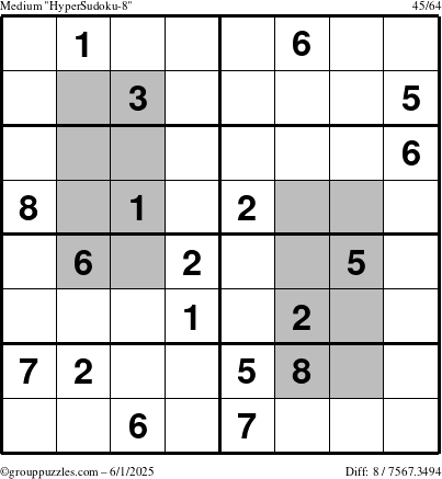 The grouppuzzles.com Medium HyperSudoku-8 puzzle for Sunday June 1, 2025