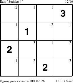 The grouppuzzles.com Easy Sudoku-4 puzzle for Sunday October 11, 2026 with the first 3 steps marked