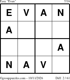 The grouppuzzles.com Easy Evan puzzle for Sunday October 11, 2026