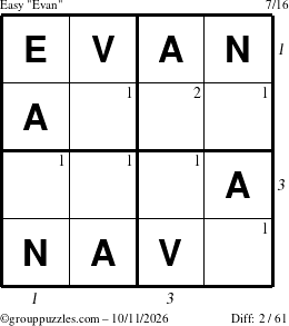 The grouppuzzles.com Easy Evan puzzle for Sunday October 11, 2026 with all 2 steps marked