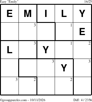 The grouppuzzles.com Easy Emily puzzle for Sunday October 11, 2026 with the first 3 steps marked