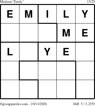 The grouppuzzles.com Medium Emily puzzle for Sunday October 11, 2026