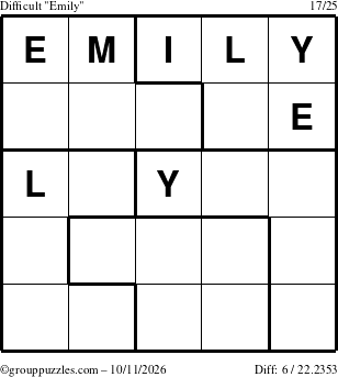 The grouppuzzles.com Difficult Emily puzzle for Sunday October 11, 2026