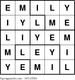 The grouppuzzles.com Answer grid for the Emily puzzle for Sunday October 11, 2026