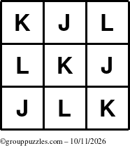 The grouppuzzles.com Answer grid for the TicTac-JKL puzzle for Sunday October 11, 2026