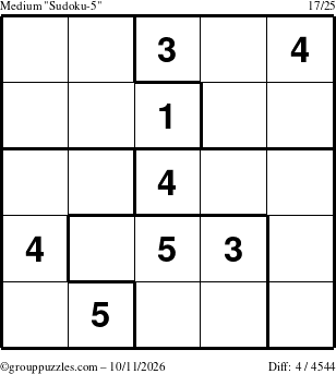 The grouppuzzles.com Medium Sudoku-5 puzzle for Sunday October 11, 2026