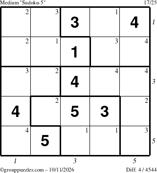The grouppuzzles.com Medium Sudoku-5 puzzle for Sunday October 11, 2026 with all 4 steps marked