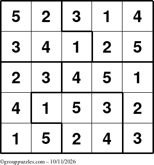 The grouppuzzles.com Answer grid for the Sudoku-5 puzzle for Sunday October 11, 2026