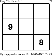 The grouppuzzles.com Easy TicTac-789 puzzle for Sunday October 11, 2026