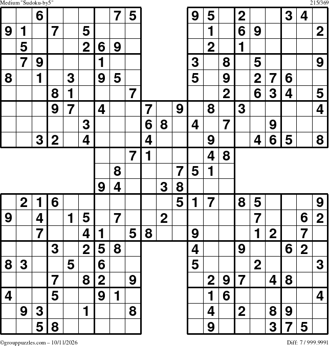 The grouppuzzles.com Medium Sudoku-by5 puzzle for Sunday October 11, 2026