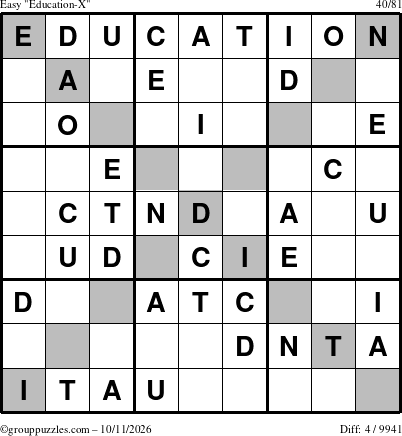 The grouppuzzles.com Easy Education-X puzzle for Sunday October 11, 2026