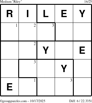 The grouppuzzles.com Medium Riley puzzle for Friday October 17, 2025 with the first 3 steps marked
