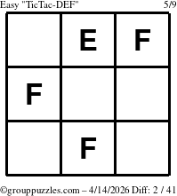 The grouppuzzles.com Easy TicTac-DEF puzzle for Tuesday April 14, 2026