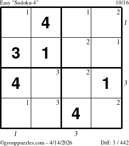 The grouppuzzles.com Easy Sudoku-4 puzzle for Tuesday April 14, 2026 with all 3 steps marked