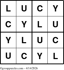 The grouppuzzles.com Answer grid for the Lucy puzzle for Tuesday April 14, 2026