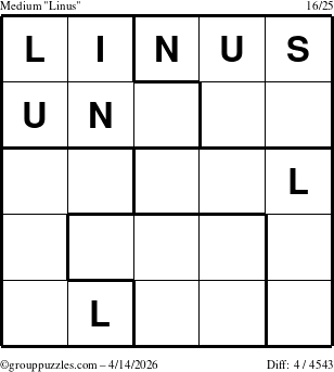 The grouppuzzles.com Medium Linus puzzle for Tuesday April 14, 2026