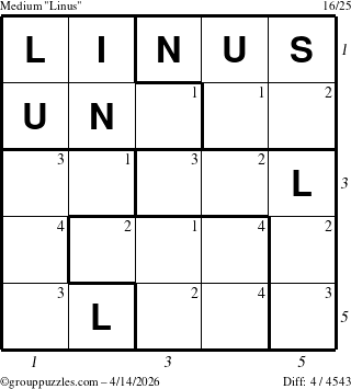 The grouppuzzles.com Medium Linus puzzle for Tuesday April 14, 2026 with all 4 steps marked