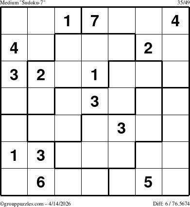 The grouppuzzles.com Medium Sudoku-7 puzzle for Tuesday April 14, 2026