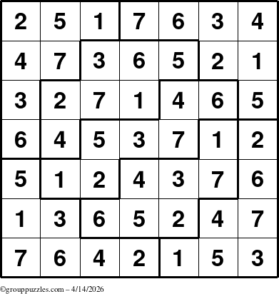 The grouppuzzles.com Answer grid for the Sudoku-7 puzzle for Tuesday April 14, 2026