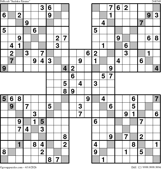 The grouppuzzles.com Difficult Sudoku-Xtreme puzzle for Tuesday April 14, 2026