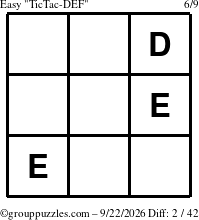 The grouppuzzles.com Easy TicTac-DEF puzzle for Tuesday September 22, 2026