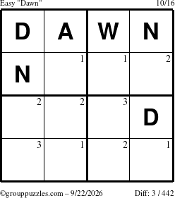 The grouppuzzles.com Easy Dawn puzzle for Tuesday September 22, 2026 with the first 3 steps marked