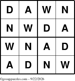 The grouppuzzles.com Answer grid for the Dawn puzzle for Tuesday September 22, 2026