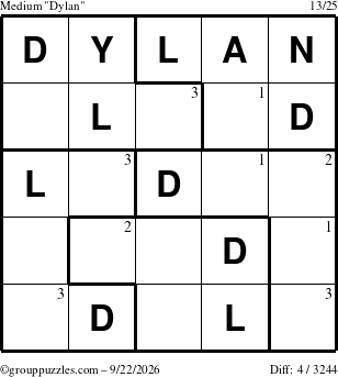 The grouppuzzles.com Medium Dylan puzzle for Tuesday September 22, 2026 with the first 3 steps marked