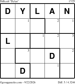 The grouppuzzles.com Difficult Dylan puzzle for Tuesday September 22, 2026 with the first 3 steps marked