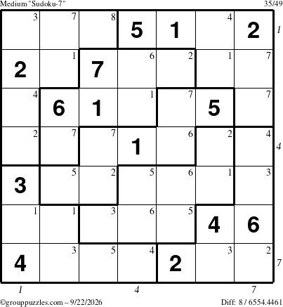 The grouppuzzles.com Medium Sudoku-7 puzzle for Tuesday September 22, 2026 with all 8 steps marked