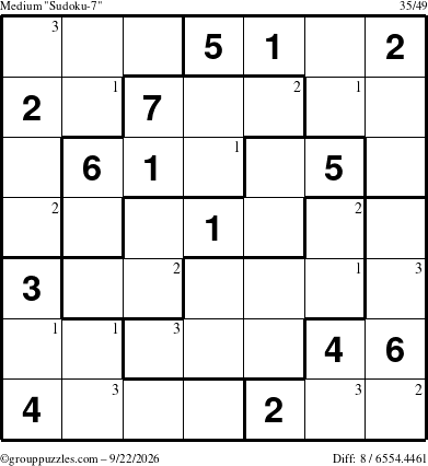 The grouppuzzles.com Medium Sudoku-7 puzzle for Tuesday September 22, 2026 with the first 3 steps marked